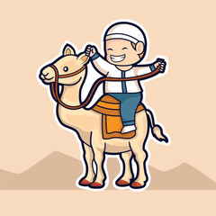 cute little islamic boy with little camel
