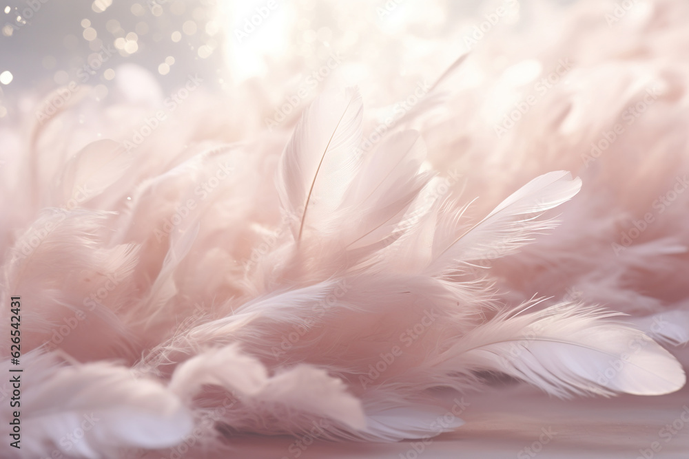 Wall mural generative ai: abstract lightly soft of white fluffly feather falling in the air