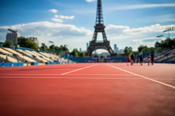 Foto auf Glas Close up of a tennis court in front of the Eiffel Tower © michaelheim