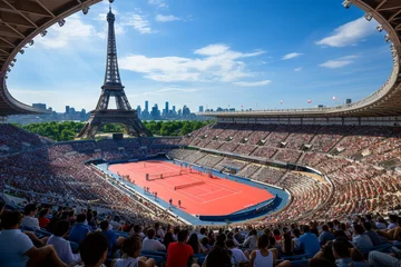 Fensteraufkleber The tennis court in front of the Eiffel Tower © michaelheim