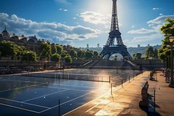 Selbstklebende Fototapeten The tennis court in front of the Eiffel Tower © michaelheim