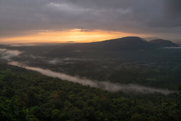 Beautiful Sunrise and mist  Pha Mor E Daeng  at  Khao Phra Wihan National Park, Sisaket province,Thailand.