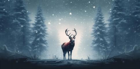 illustration christmas snow greeting claus reindeer vintage card santa sleigh. Generative AI.