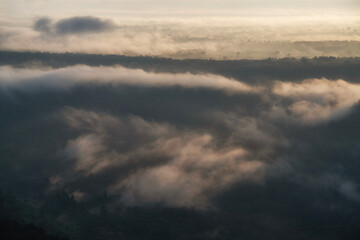 Beautiful Sunrise and mist  Pha Mor E Daeng  at  Khao Phra Wihan National Park, Sisaket province,Thailand.