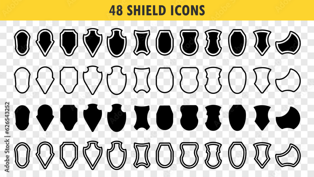 Poster shield icons set. security protection symbol signs. vector illustration with different shields icon 