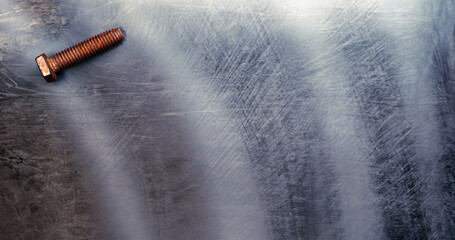 immagine di superficie in metallo satinato con bullone arrugginito, vista dall'alto