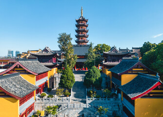 Aerial view of Jiming Temple in Nanjing, Jiangsu Province, China