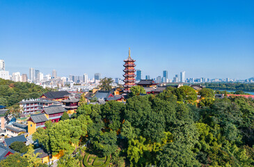 Aerial view of Jiming Temple in Nanjing, Jiangsu Province, China