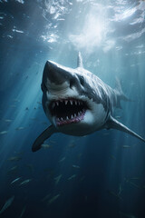 A big white shark in the sea under the water generative ai