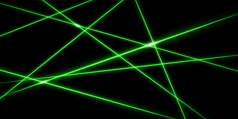 Green intersecting laser beams, glowing stripes. Abstract vector illustration isolated on black background.