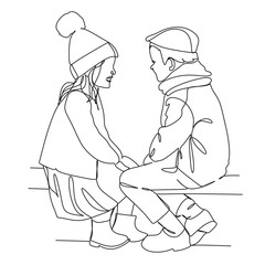 Sincere friendship of children.One line drawing.
