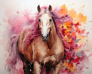 The horse painting has a pink and yellow spot. (Generative AI)