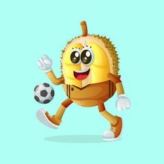 Cute durian character playing soccer