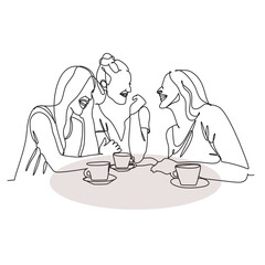 Girlfriends rest together one line art. One line drawing vector.