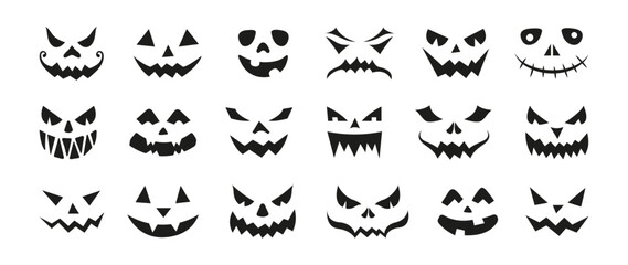 Scary face set. Halloween clipart. Vector and PNG on transparent background.	 - obrazy, fototapety, plakaty