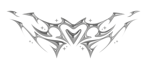 Succubus womb tattoo. Demon heart sigil, 3D chrome metal in triball style tattoos