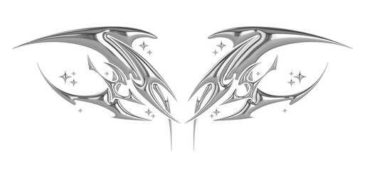 Succubus womb tattoo. Demon heart sigil, 3D chrome metal in triball style tattoos - obrazy, fototapety, plakaty