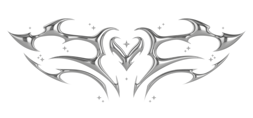 Succubus womb tattoo. Demon heart sigil, 3D chrome metal in triball style tattoos