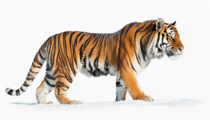 Fototapeta na wymiar Wild Tiger on White Background - Striking Side Pose - generative Ai