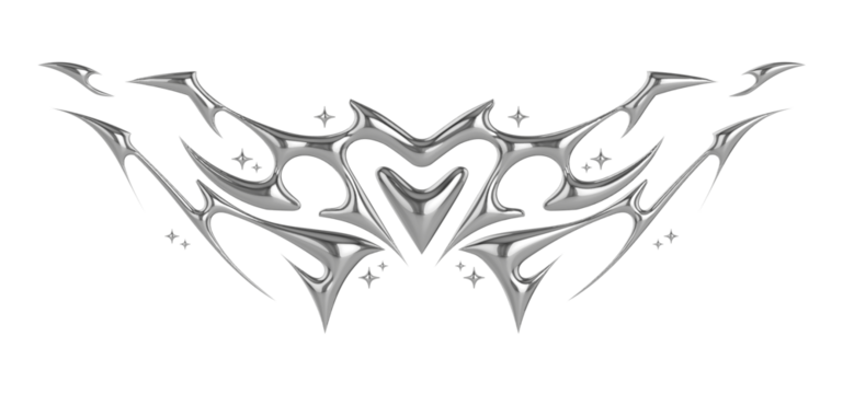 Succubus womb tattoo. Demon heart sigil, 3D chrome metal in triball style tattoos