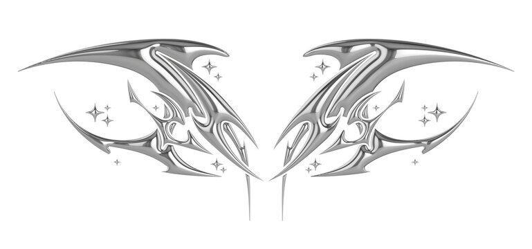 Succubus womb tattoo. Demon heart sigil, 3D chrome metal in triball style tattoos