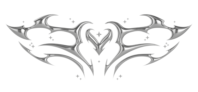 Succubus womb tattoo. Demon heart sigil, 3D chrome metal in triball style tattoos