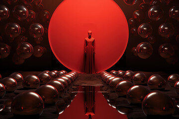 Red fashion runway balls generative ai