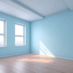 empty room blue wall with window