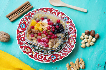 Traditional Turkish Dessert Ashura (Aşure Tatlısı) Noah Pudding Photo, Üsküdar Istanbul, Turkey (Turkiye) 