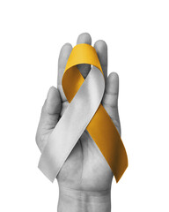 Gold silver ribbon awareness on people living with hearing disorders illness, hearing impairments,...