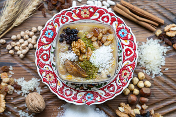Traditional Turkish Dessert Ashura (Aşure Tatlısı) Noah Pudding Photo, Üsküdar Istanbul,...