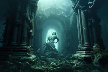 Ancient underwater city ocean scene generative ai