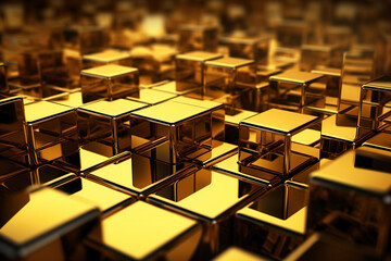 Abstract gold metallic background from cubes generative ai