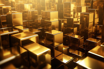 Abstract gold metallic background from cubes generative ai