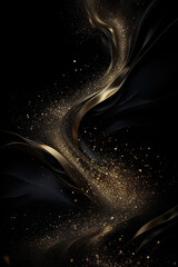 Golden glitter on black background with metallic particles and glittering blur generative ai