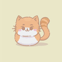 A Vector Illustration of a Relax Cute Fluffy Cat Sitting and Waving Tail Look Interested. Suitable for kids or girly things decoration, education, print, etc
