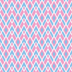 Seamless rhombus geometric pattern. Abstract background, pink blue white diamond shape. Texture design for tiles, covers, posters, flyers, banners, walls, textiles, clothes. Vector illustration.