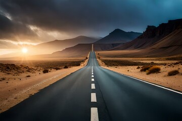 Fototapeta premium highway in mountains at sunset generated by AI tool
