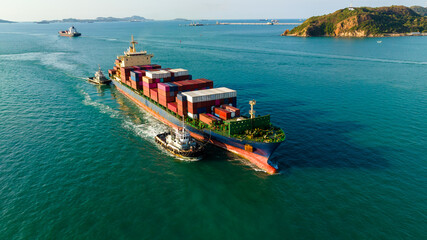 cargo container ship carrying in sea import export goods and distributing products to dealer...