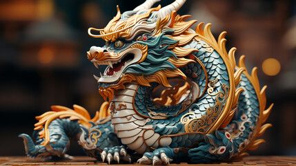 Fototapeta na wymiar Asian dragon 3d. Generative Ai