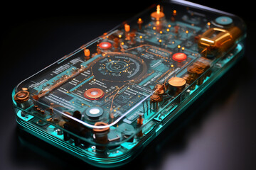 Draw an infographic on a smartphone glass protector in postmodern style. AI generative