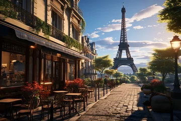 Keuken foto achterwand Eiffeltoren Some restaurants and cafes in front of the Eiffel Tower