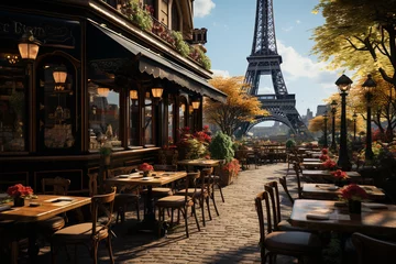 Fotobehang Some restaurants and cafes in front of the Eiffel Tower © michaelheim