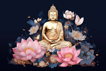 statue of buddha on a lotus flower, generative AI	

