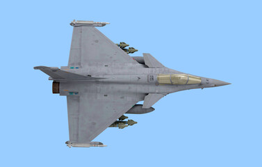 attack fighter top view 3d render on blue - 626557039