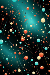 Pattern design, red and cyan dots in the black background. AI generative