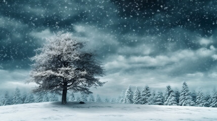 white year tree fir sky snow holiday christmas background new winter design. Generative AI.