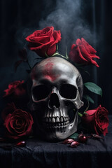 skull with roses. life and death concept art.