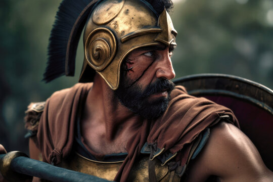 Ancient Greek hoplite in the military phalanx formation (Generative AI)