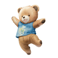 Teddy Bear Art: Watercolor Claprt for Baby Shower, Boy's Nursery, PNG with Transparent Background, Blue Airplane Balloons